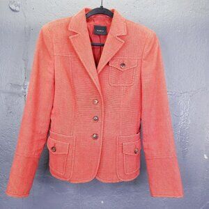 Akris Blazer Jacket Womens 8 Button Up Corduroy Crop Orange Coral Collared Camel